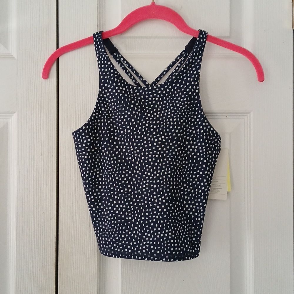 All in Motion Cropped Tank navy blue white polka dot Sz L (10-12) NWT